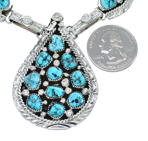 Turquoise Genuine Sterling Silver Navajo Link Necklace Set JX127051